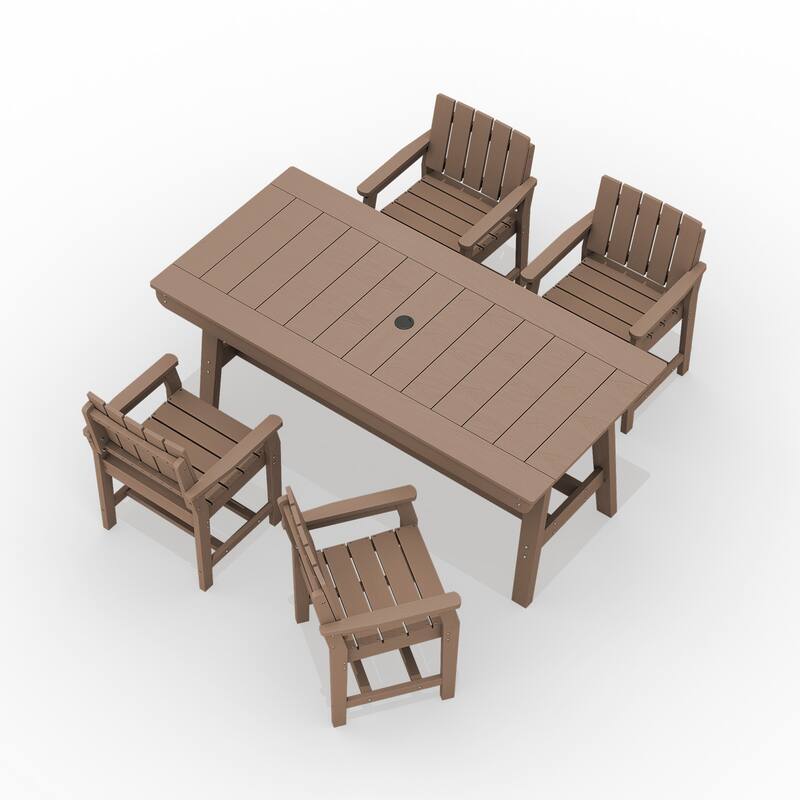 HDPE Patio Dining Set with Rectangular 67.91in L Table with Umbrella Hole and 4 Chairs - N/A