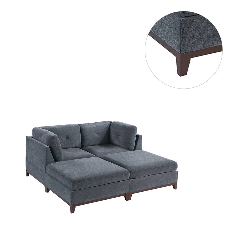 4 Piece Chenille Fabric Modular Corner Sofa and Ottoman Set