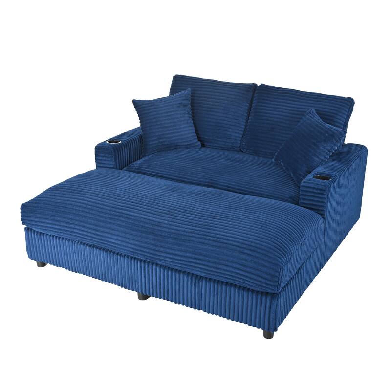 GDFStudio - Polyester 50.9" Loveseat Chaise with Cup Holders