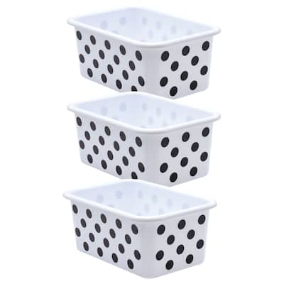 Teacher Created Resources Black Polka Dots on White Small Plastic Storage Bin, Pack of 3