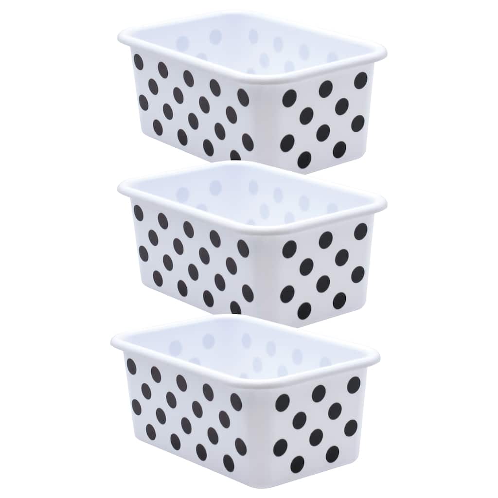 Teacher Created Resources Black Polka Dots on White Small Plastic Storage Bin, Pack of 3
