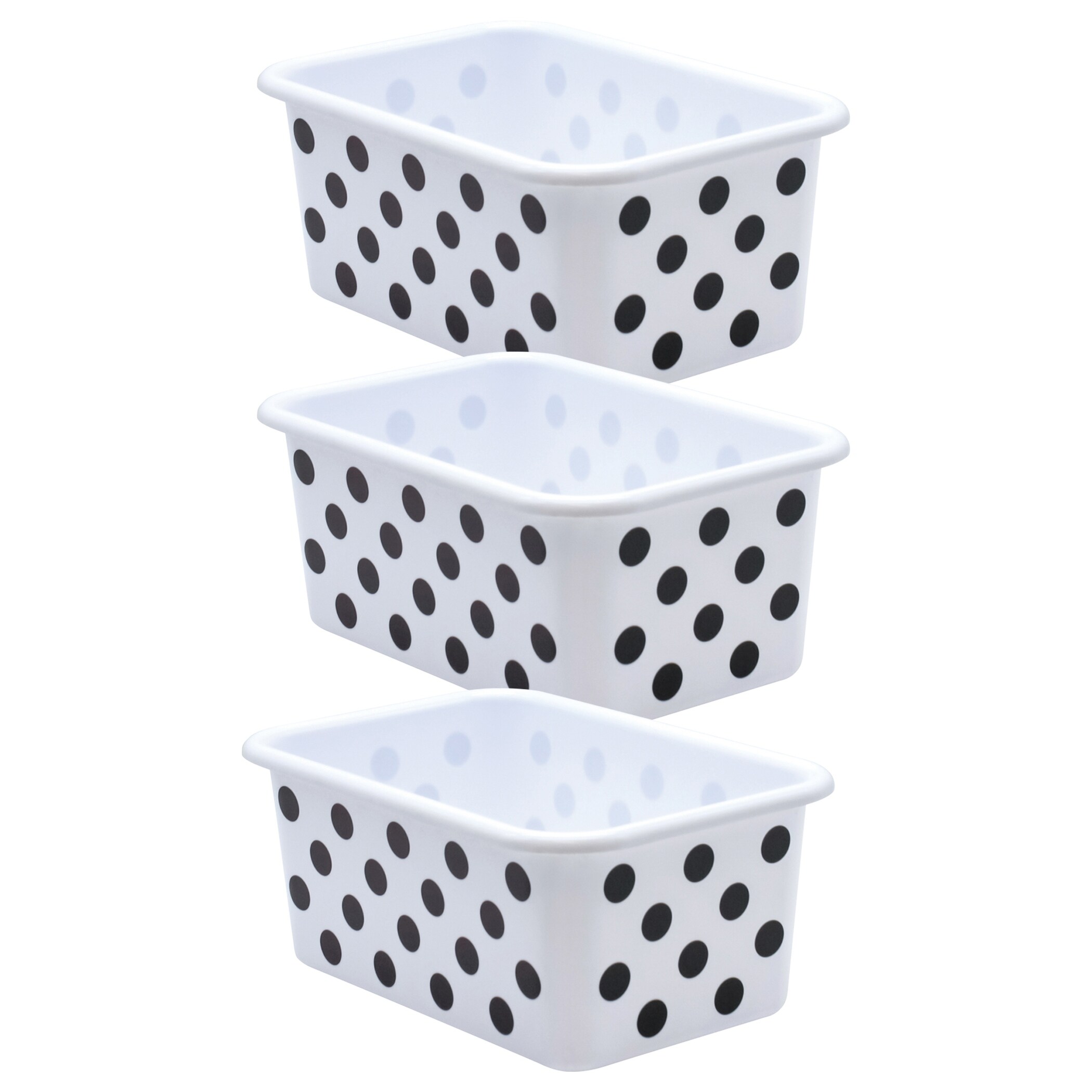 Teacher Created Resources Black Polka Dots on White Small Plastic Storage Bin, Pack of 3