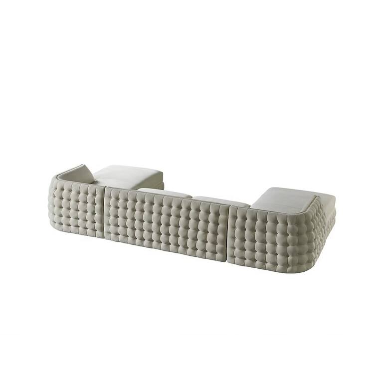 HomeRoots Cream Velvet U Shaped Sofa and Chaise Sectional With Toss Pillows