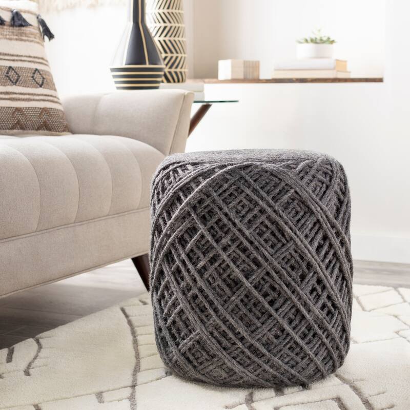 Surya Josey Spooled Felted Wool 16-inch Pouf - Charcoal