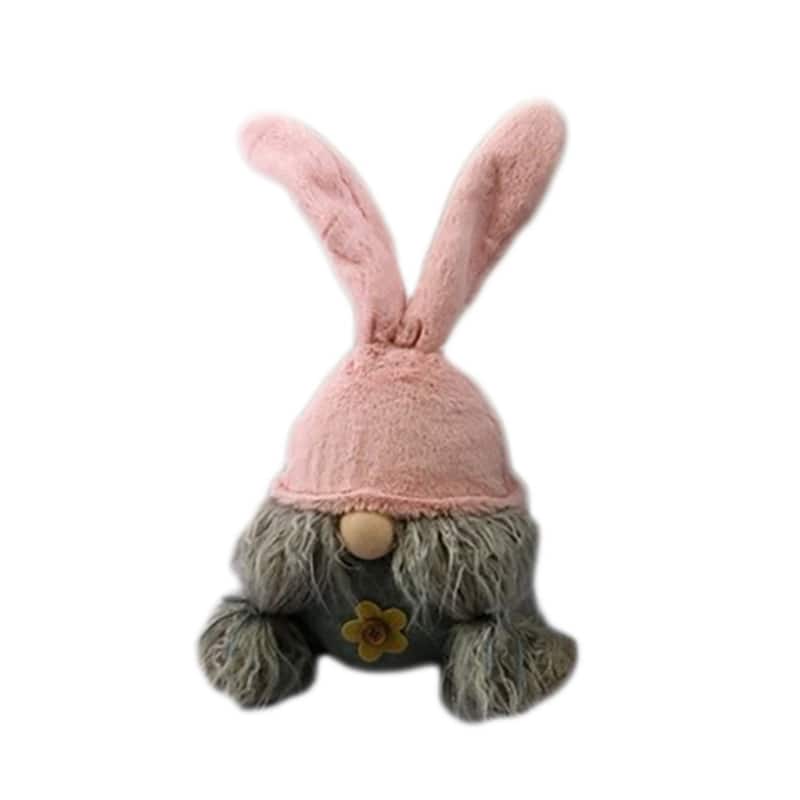 HomeRoots 19" Gray and Pink Fabric Bunny Ears Standing Gnome - 6.3' X '19.3' X '7.5