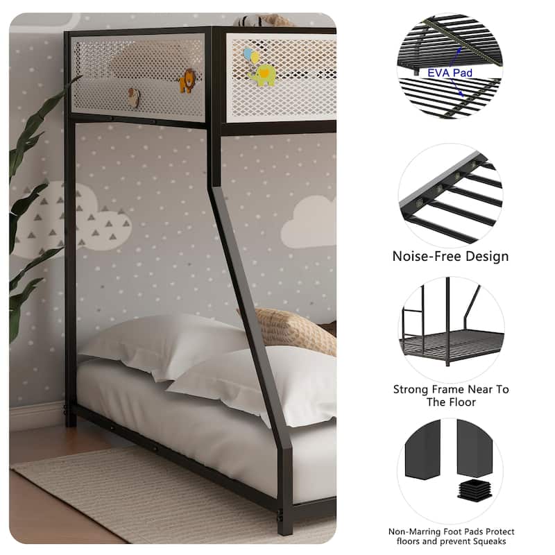 Adam Twin Full Bunk Black with White Mesh Guard Rail, for Bedroom