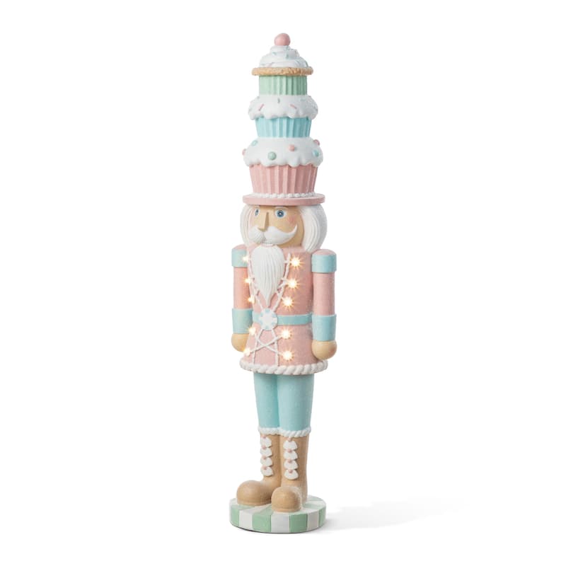 Glitzhome 28"H Lighted Resin Christmas Nutcracker Porch Decor with Timer - 28" - Pink