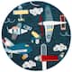SAFAVIEH Carousel Kids Ardak Airplane Rug - 4' x 4' Round - Navy/Ivory