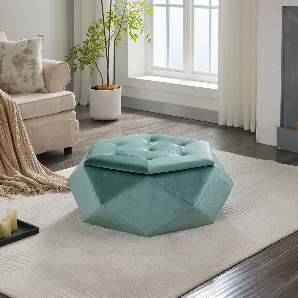 Roomfitters Velvet Storage Ottoman, Diamond Tufted Polygon Footrest and Accent Seat
