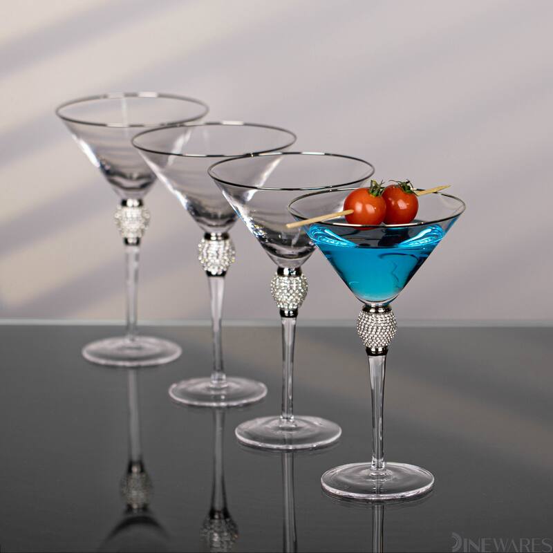 Premium Clear Stem Crystal Martini Glasses with Rim and Diamond-like Rhinestones, Elegant 10oz Glassware Set for Cosmopolitan