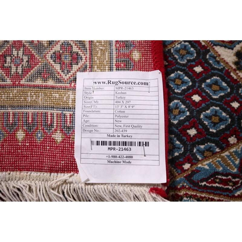 Geometric Red Kashan Turkish Rug Machine Made Carpet - 9'9" x 13'3"