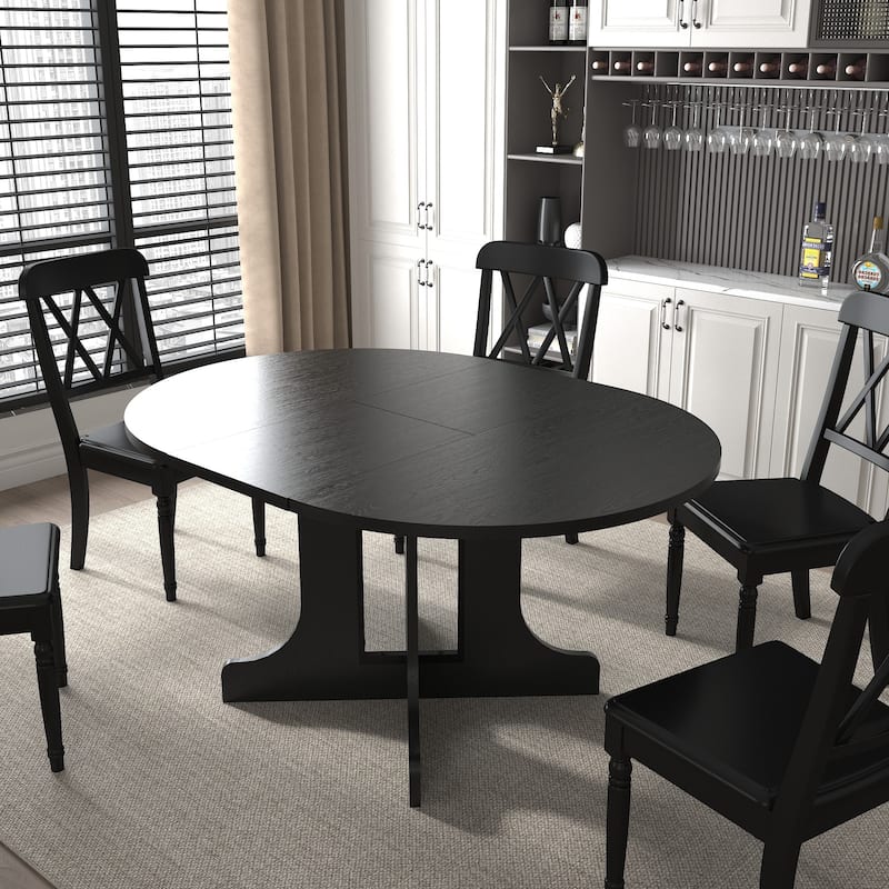Farmhouse Expandable Oval Dining Table w/Removable Leaf and X-Shaped Base - N/A