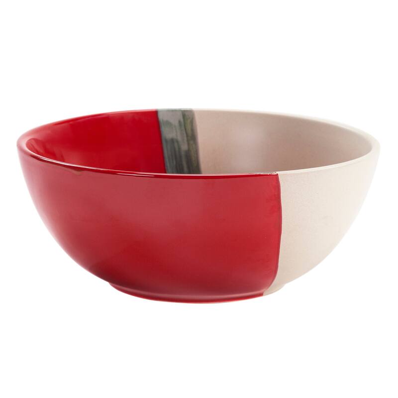 Paseo Road Pasadizo Red and Cream Brushstroke Ceramic 1 Piece Serving Bowl - 11"W x 11.1"L x 4.5"H