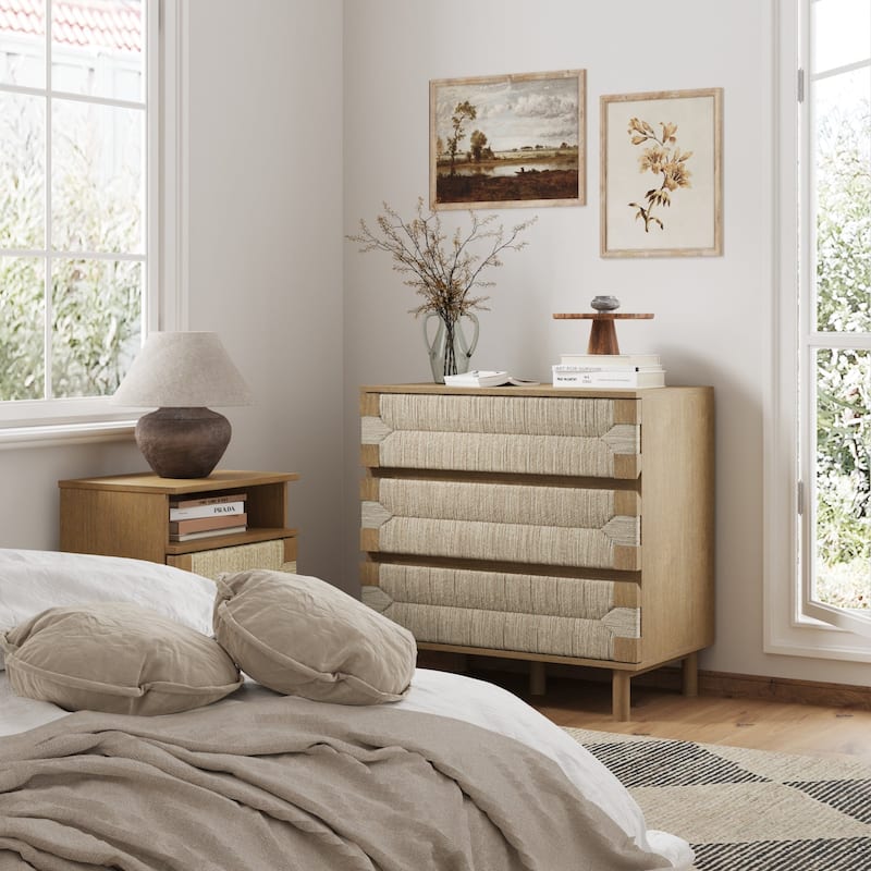 Beacon 3 Drawer Dresser, Bohemian Woven Seagrass Bedroom Dresser