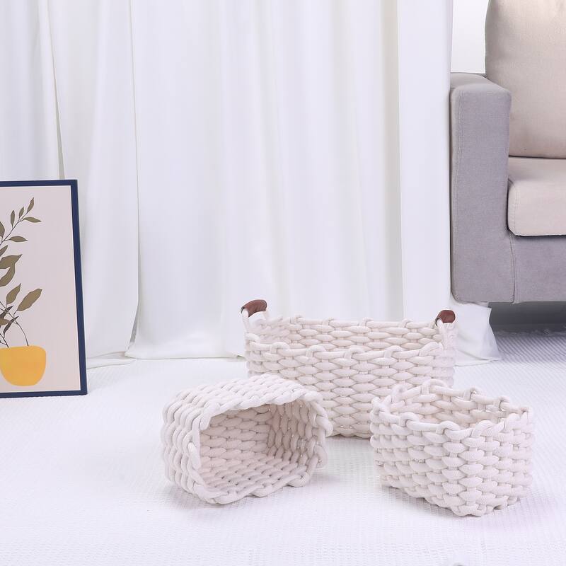 3 Pack Woven Storage Basket, Shelf Closet Storage Bin with Handles for Key Tray Bowl for Entryway Desk - 7*5.5*5in/12*8.3*6.3in