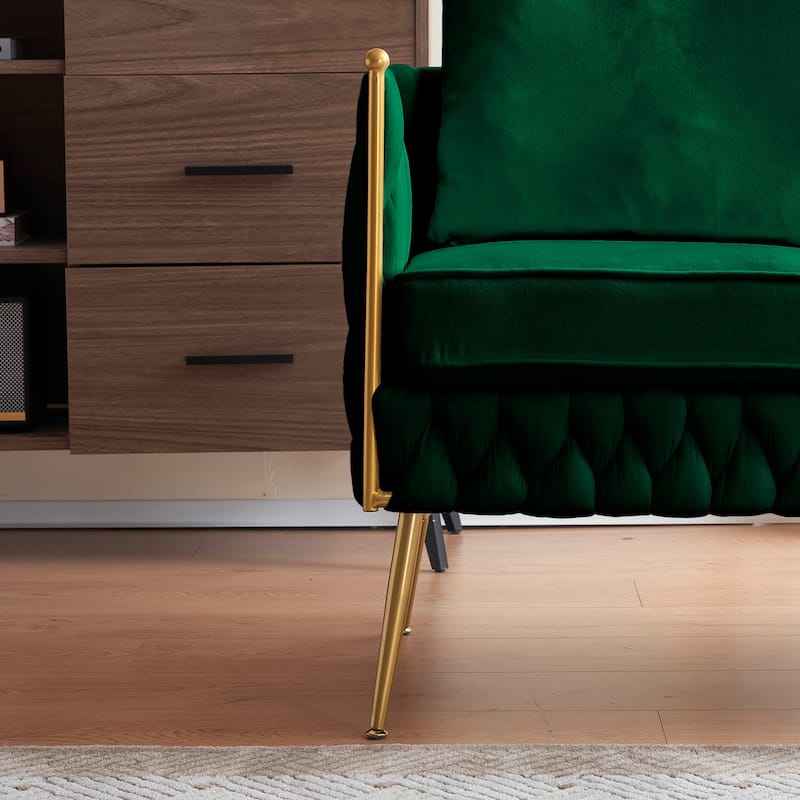 Modern Comfy Handmade Bucket Woven Velvet Accent Chair Arm Chair