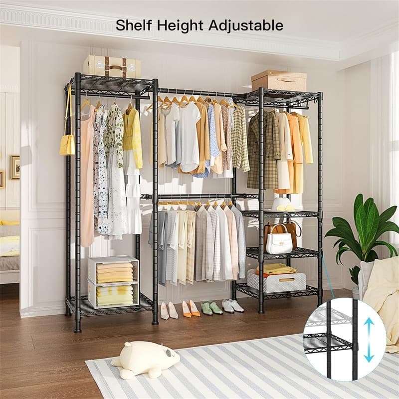 Industrial Pipe Clothes Rack with Top Shelf - 14.5"D x 72"W x 71.2"H