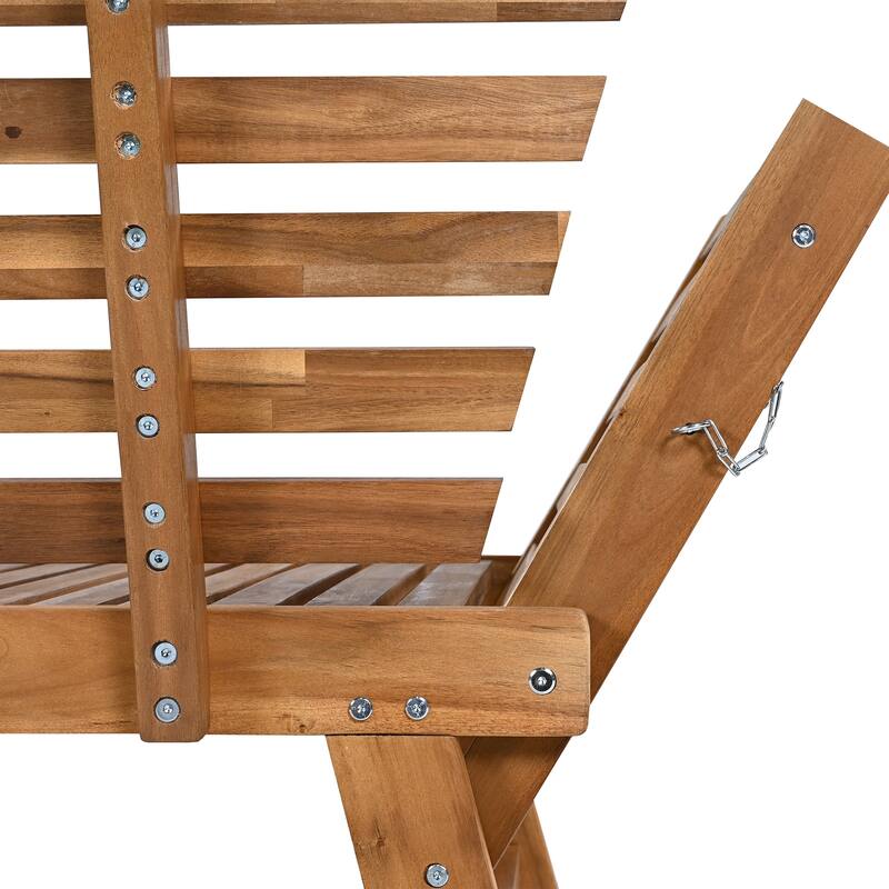 Outdoor Adjustable Patio Wooden Daybed Sofa Chaise Lounge with Cushions for Small Places, Natural Finish+Beige Cushion