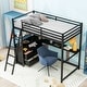 preview thumbnail 3 of 25, Twin Size Loft Kids Bed Frame with Desk, Shelves & Two Built-in Drawers, Black