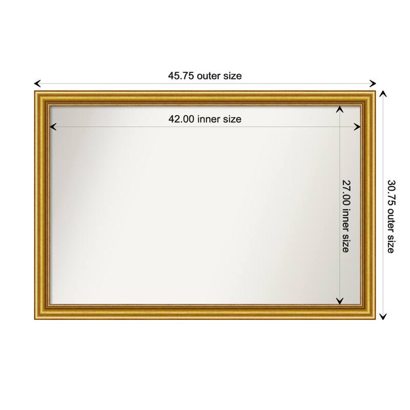 Townhouse Gold Framed Non-Beveled Custom Wall Mirror, Bathroom Vanity Mirror - Outer Size: 45.75 x 30.75