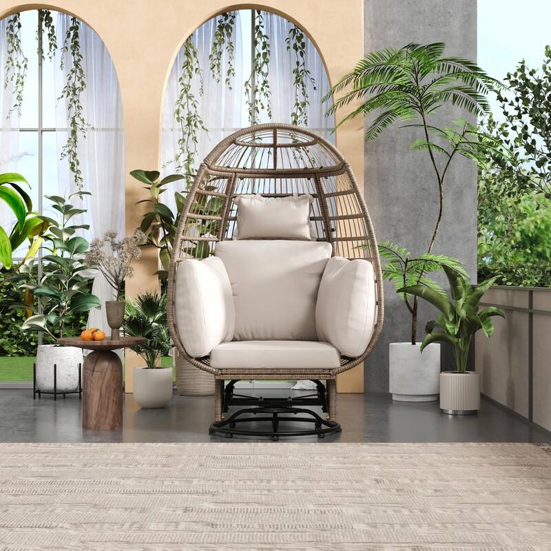 Swivel Rattan Egg Patio Chair with Cushions and Rocking Function