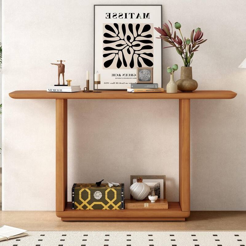 Minimalist 60" Console Table with Bottom Shelf for Stylish Living Spaces - Natural