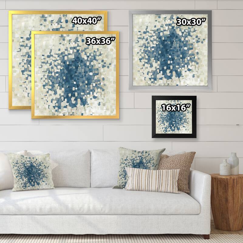 Designart "Geometric Blue Spots" Modern & Contemporary Framed Art Print