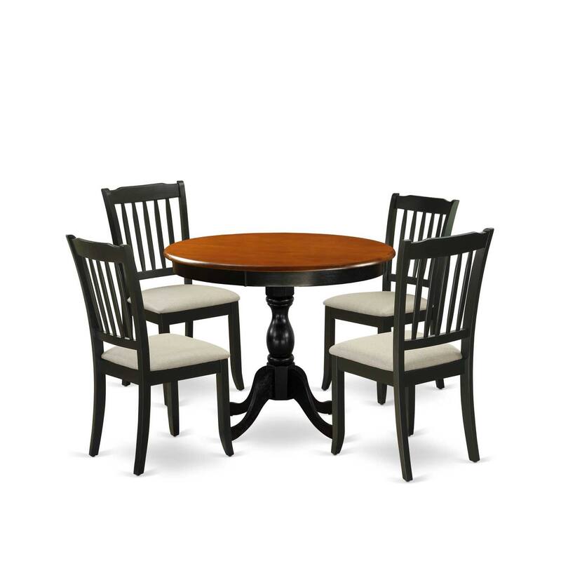 HomeStock 5-Piece Round Black and Cherry Finish Solid Wood Top Dining table with 4 Chairs with Slat Back