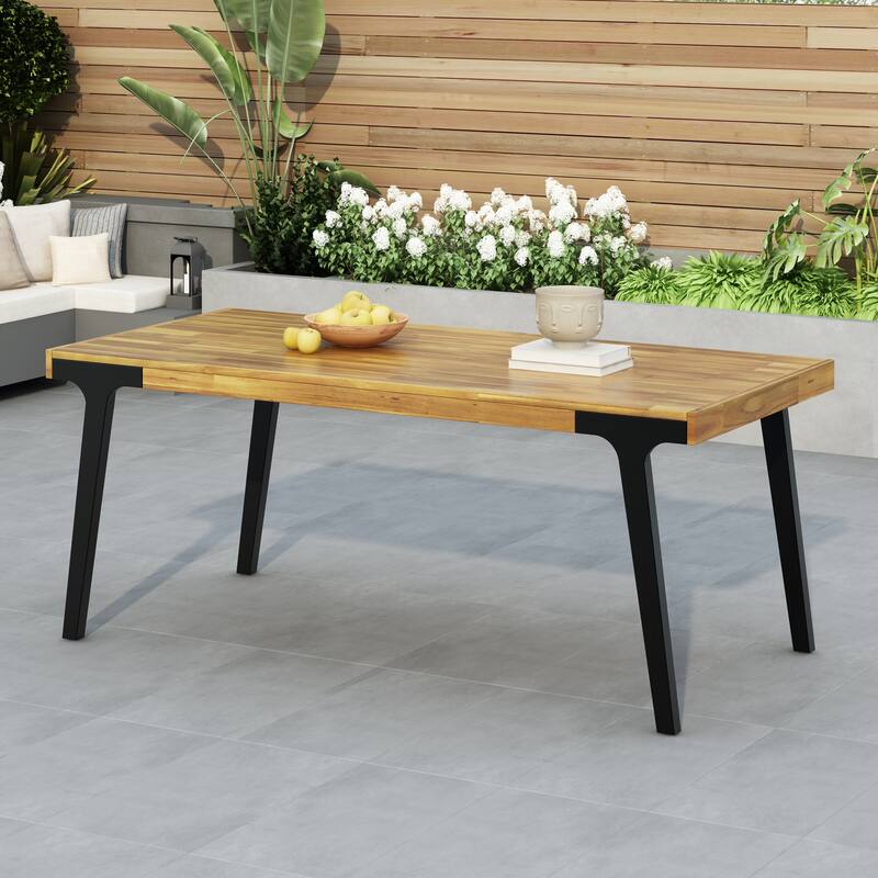 Acacia Wood Dining Table with Splay Legs and Slat Top Weather Resistant Outdoor
