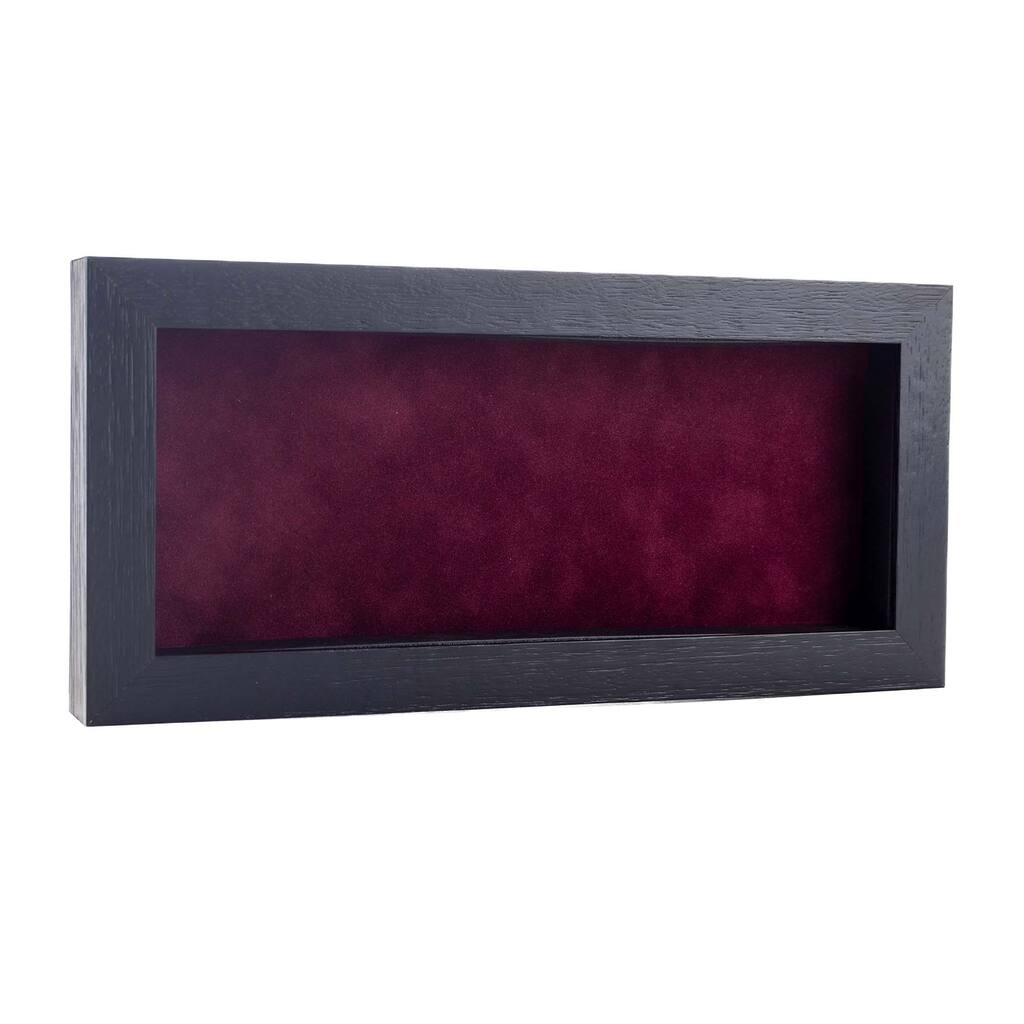 14x22 Shadow Box Frame Textured Black Wood Includes a Dark Berry Real Suede Texture Acid-Free Backing Board
