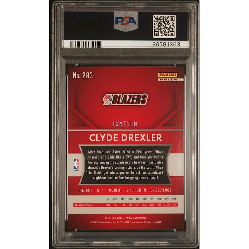 Clyde Drexler 2015 Panini Prizm Ruby Wave Red Card #283 Auto PSA 9 139/350 - 8'6" x 11'6"