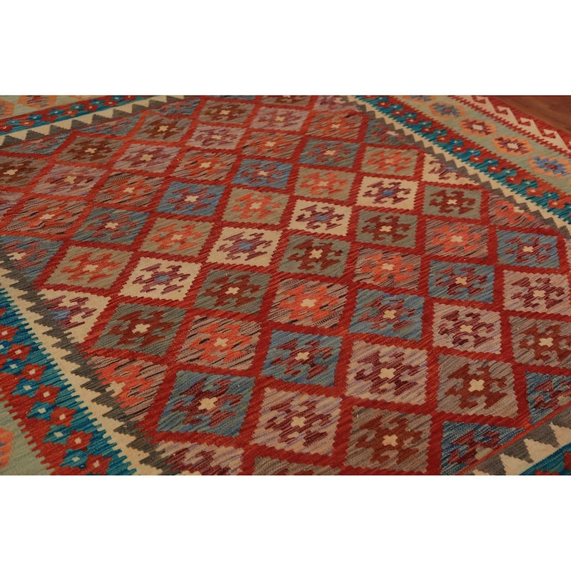 Trellis Geometric Kilim Oriental Area Rug Hand-Woven Wool Carpet - 8'2"x 9'6"
