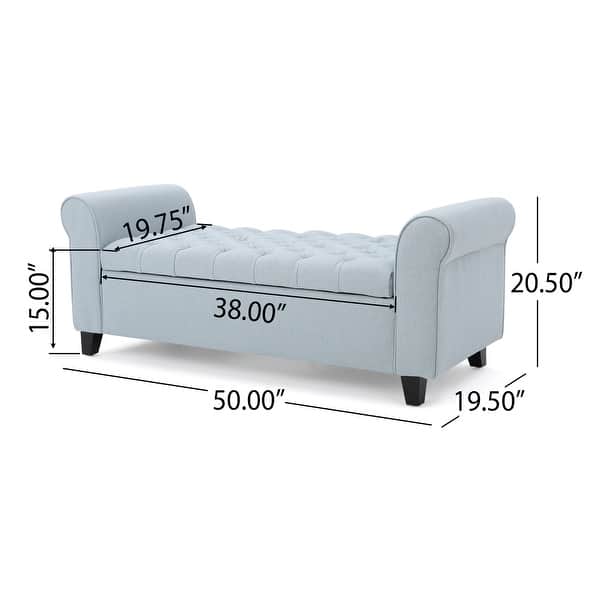 dimension image slide 3 of 5, Christopher Knight Home - Keiko Contemporary Rolled Arm Fabric Storage Ottoman Bench