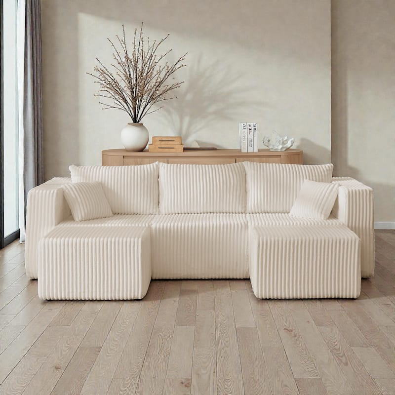 Compact Modular Sectional Sofa, Compressed Corduroy Cloud Couch, No Assembly Space Saving Sofa for Apartment