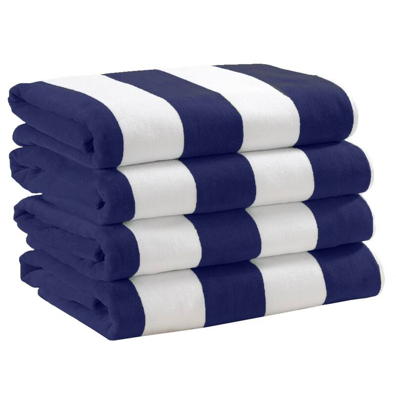 Cotton Cabana Stripe Beach Towel - 4 Pack- 30" x 60" - Navy
