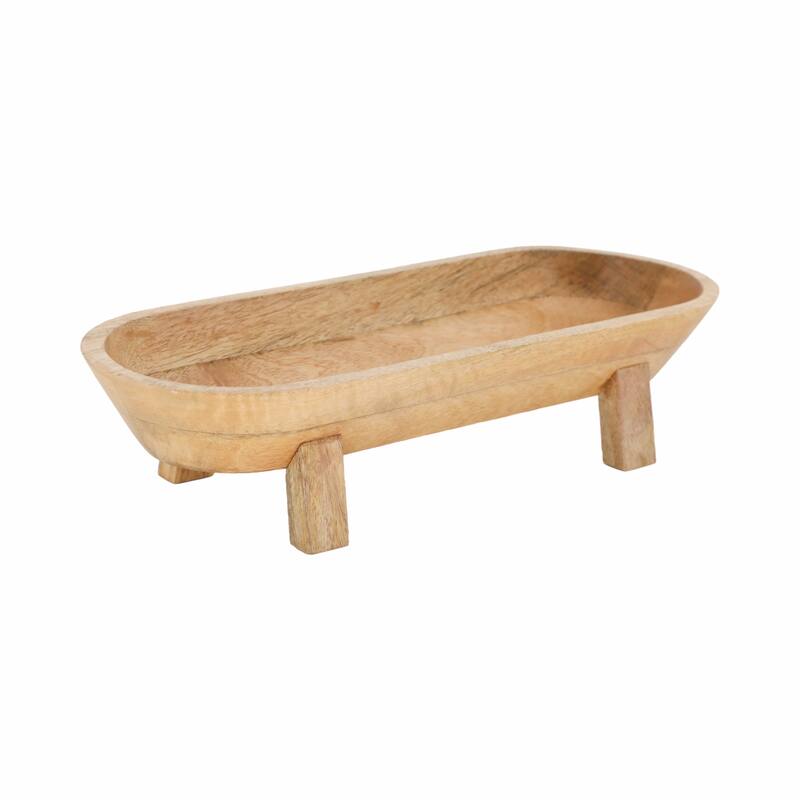 Handcrafted Wooden Oval Footed Accent Bowl for Home Decor-16" - 15.5"