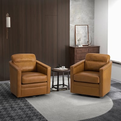 Jorge 28.74" Wide Genuine Leather Swivel Chair Set of 2