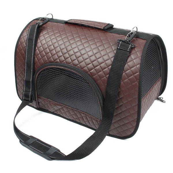 Shop Travel Soft Faux Leather Mesh Zipper Closure Pocket Pet Carrier Tote Bag Brown - Free ...