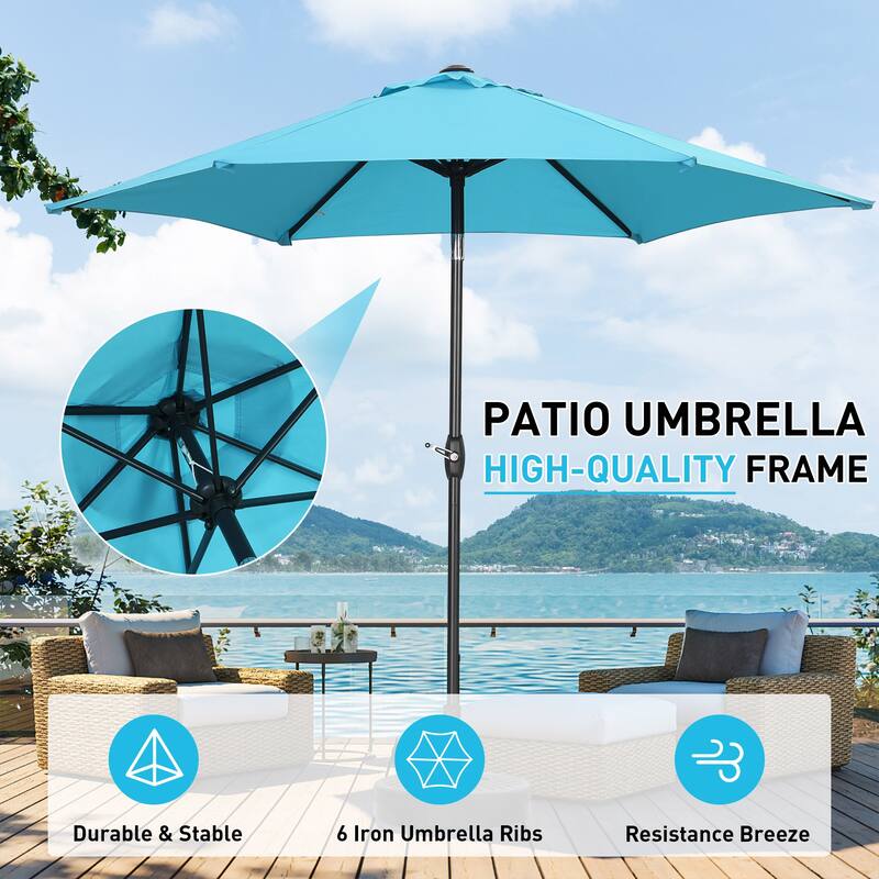 9ft Outdoor Patio Umbrella 6 Ribs with Tilt & Crank.