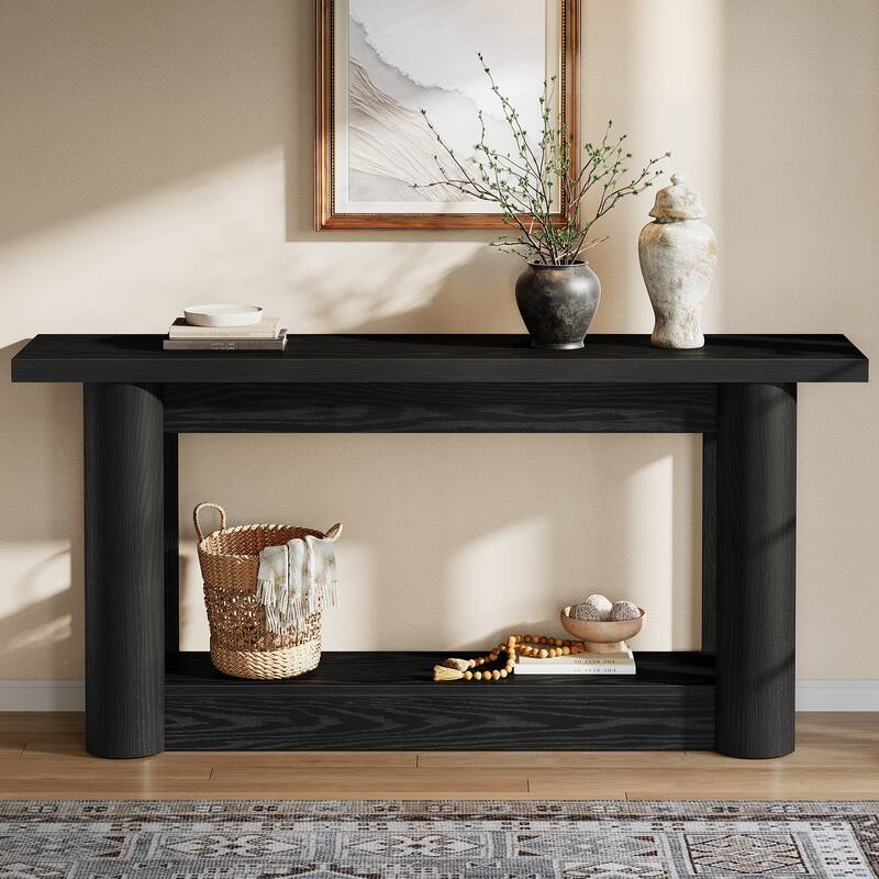 63-Inch Farmhouse Console Table, 2-Tier Narrow Long Sofa Table