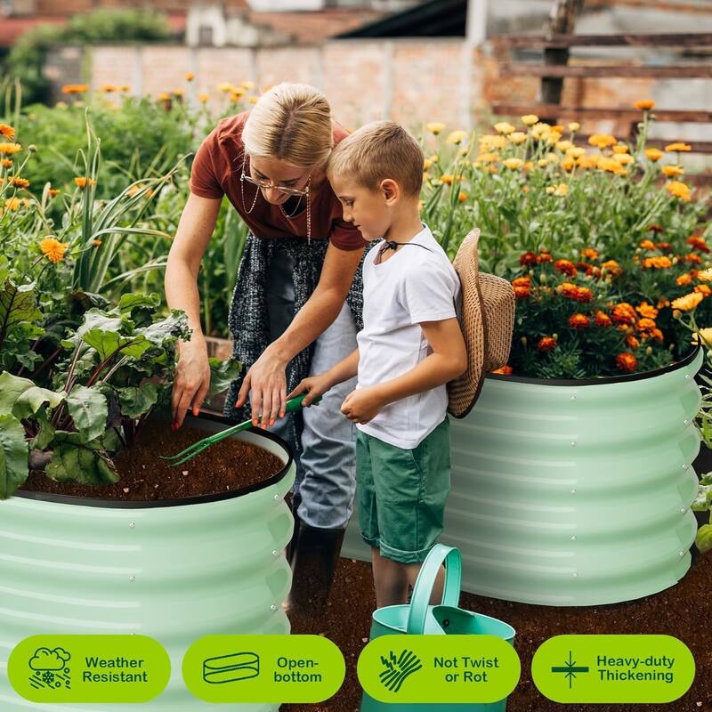 2-Pack Galvanized Steel Oval Raised Garden Beds (4.5x2x1.5FT) - Large Metal Planter Box with Open Base Off-White