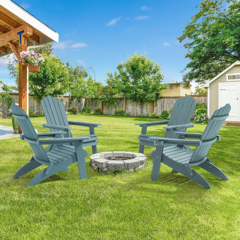 LIVOOSUN Outdoor Folding Adirondack Chair w/Cup Holder Set of 2 or 4