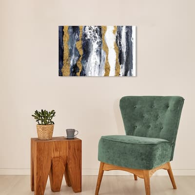 Wynwood Studio Canvas Abstract Bridgerton Wave Noire Blue and Navy Blue Modern & Contemporary Wall Art Canvas Print