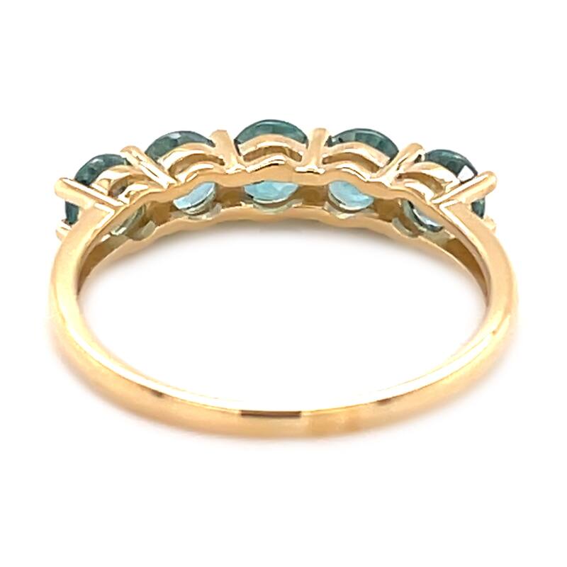 10K Yellow Gold Blue Zircon Gemstone 5 StoneBand Ring