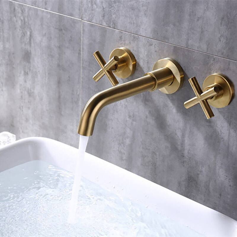 BATHLET Wall Mount Double Handles Cross Handle Bathroom Sink Faucet