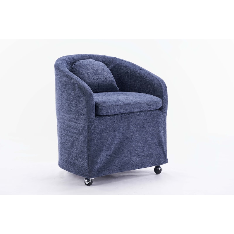 Fabric Dining Armchair With Back Cushion and Universal Wheels - Blue