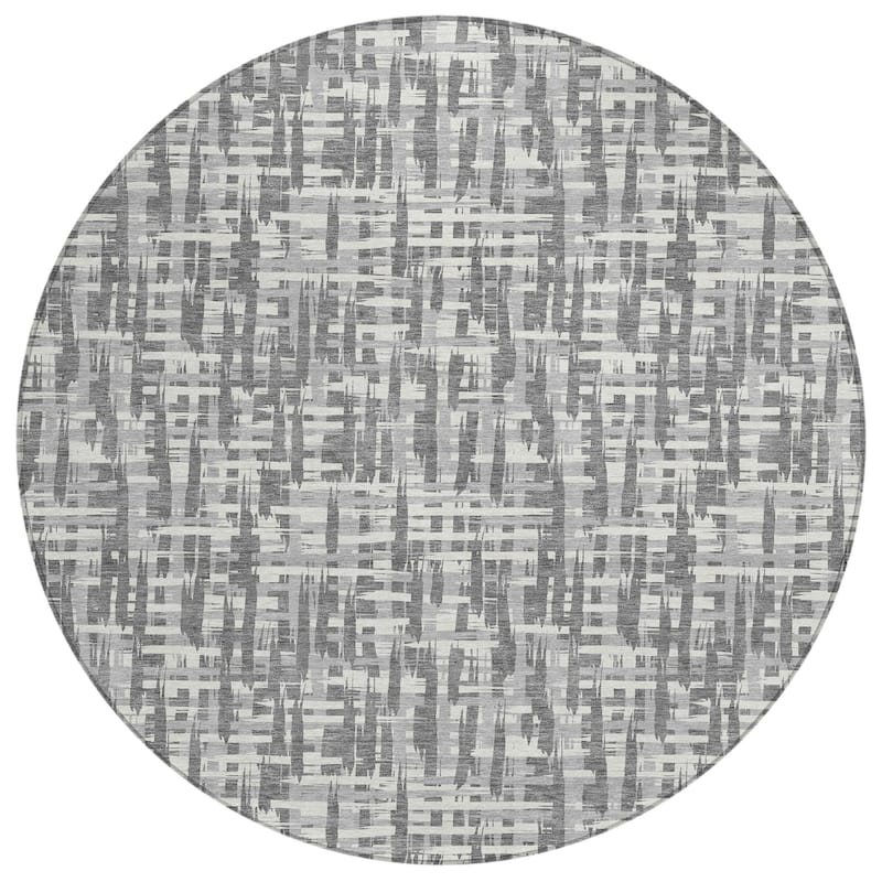 Machine Washable Indoor/ Outdoor Modern Crosshatch Chantille Rug
