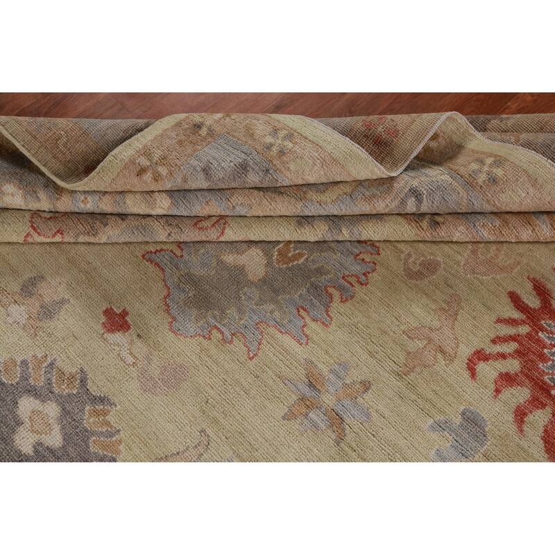 Hand Knotted Oriental 100% Wool Carpet Transitional All-Over Green Oushak Area Rug - 10' 3'' X 8' 7''