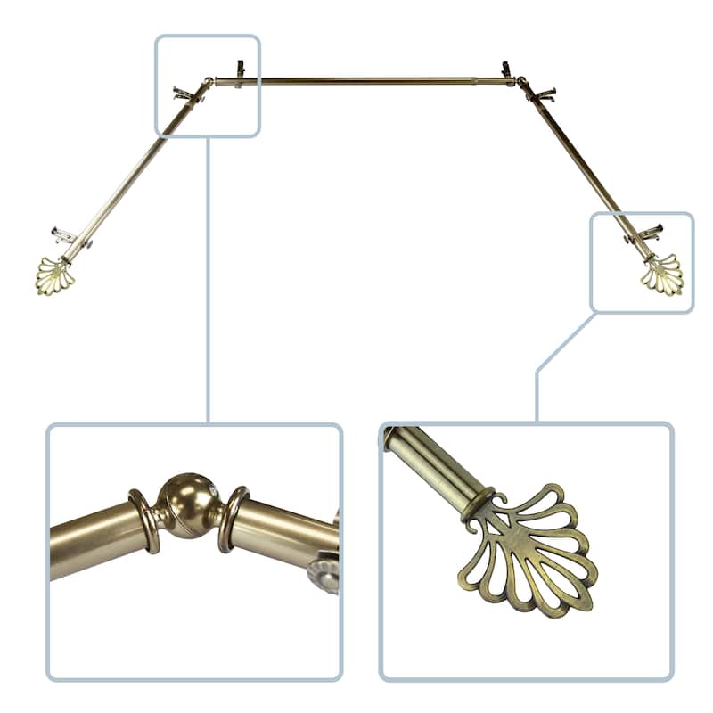 InStyleDesign Peacock 13/16" Bay curtain rod 20"-36", 38"-72" - Antique Brass