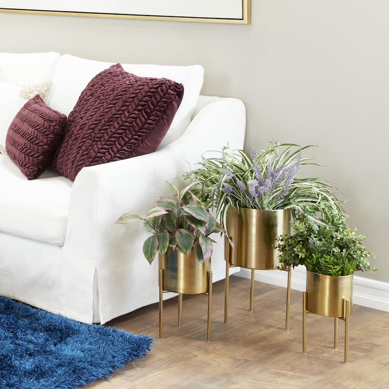 Metal Indoor Outdoor Planter with Removable Stand - Set of 3 Gold, Silver, Black, White, Teal, Yellow - Roche River Decor